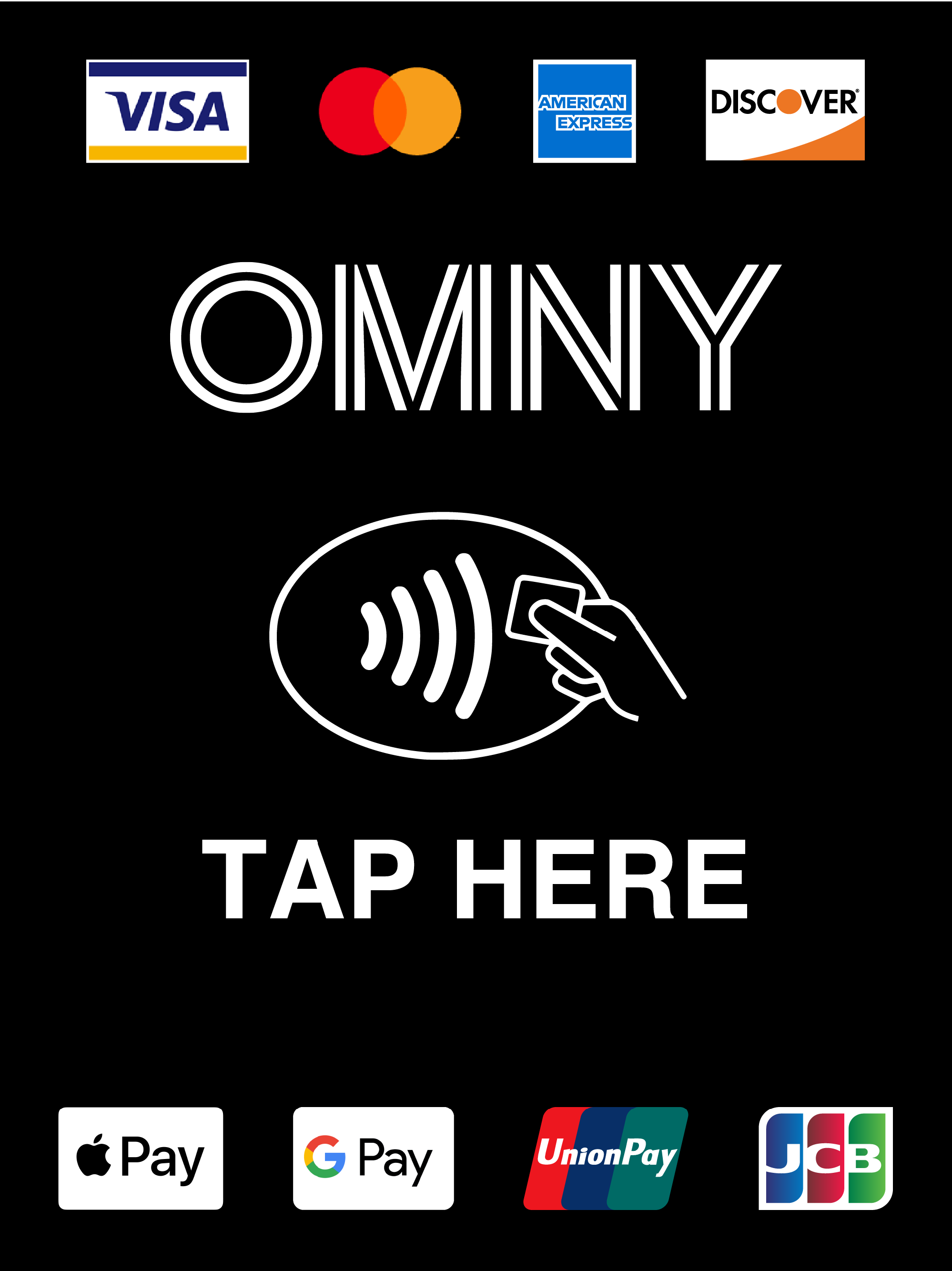 Black tap here screen with brand logos
